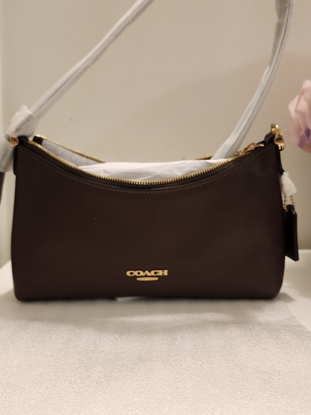 Coach Brown Leather Shoulder Bag with Gold Hardware